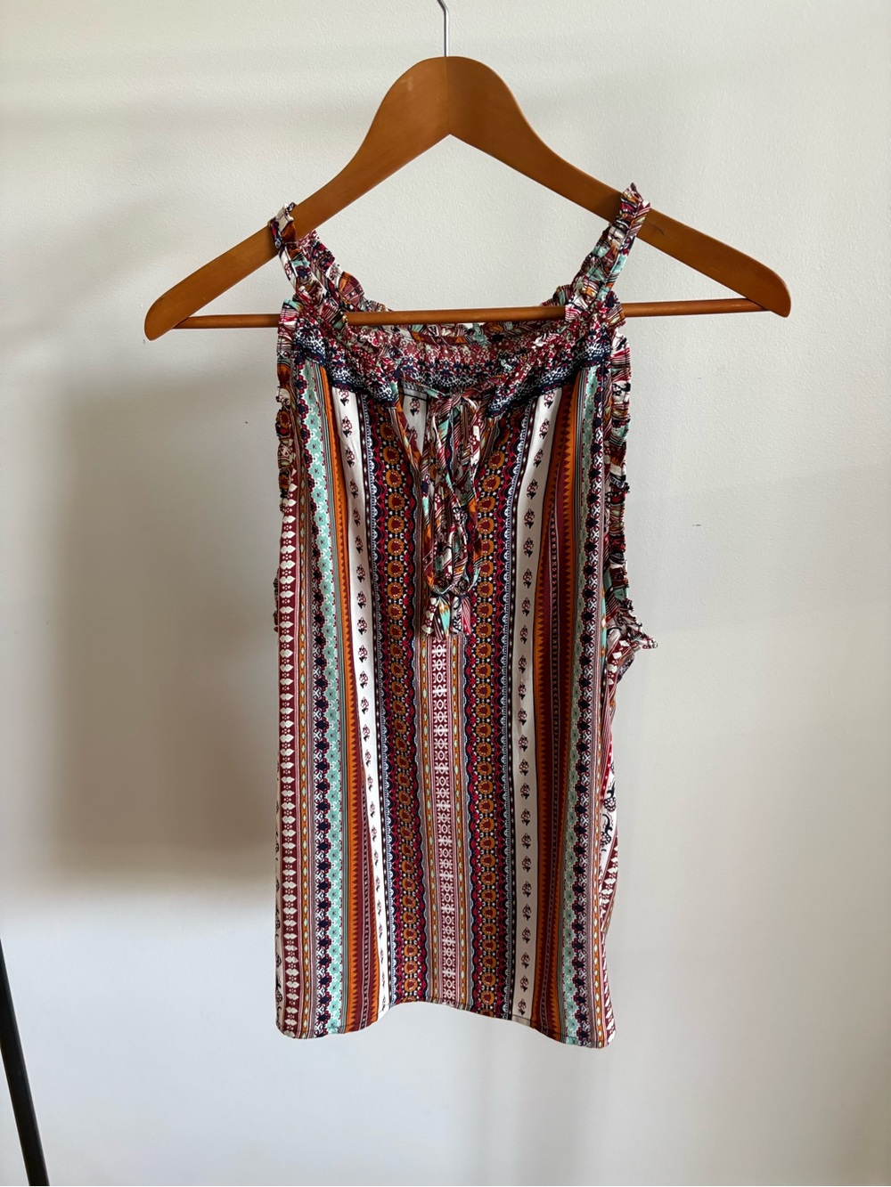 Liverpool Multicolor Striped Ruffle-Cami — Red, Blue, Green, Cream